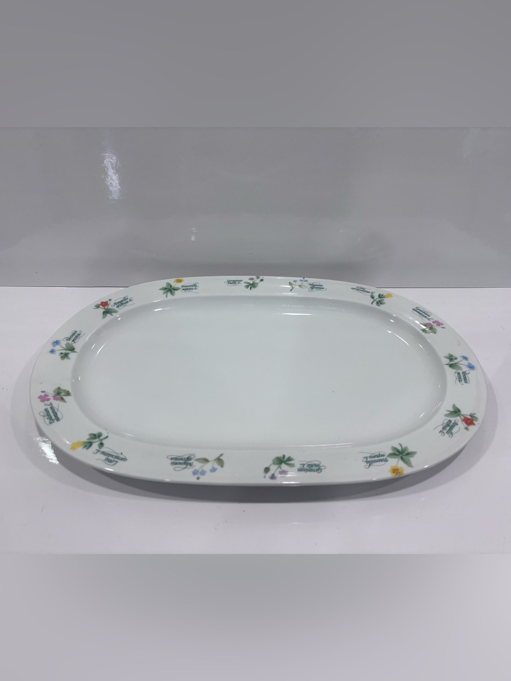 15" Oval Serving Platter Floret by Anchor Hocking VTG White Multicolor Floral